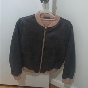 Faux Leather Bomber w Shearling inside